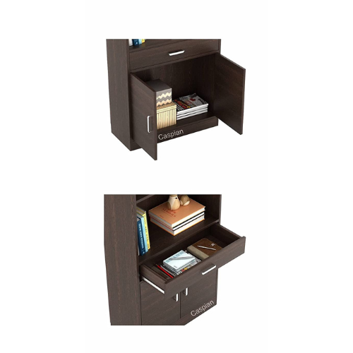 Engineered Wood Open Book Shelf with Drawer and Cupboard in Walnut Brown/Storage Unit