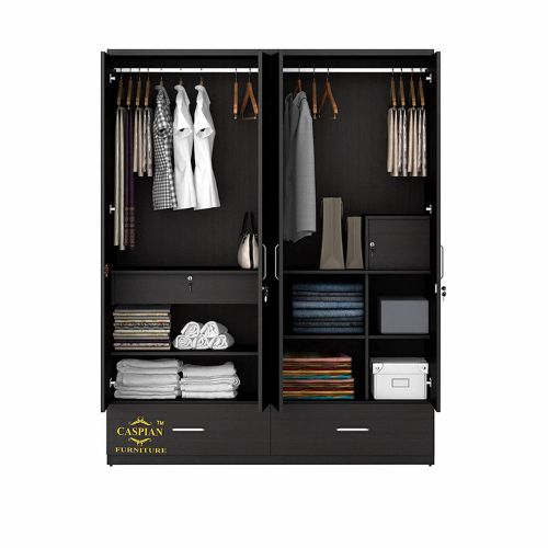 Engineered Wood 4 DOOR Wardrobe with 3 Drawers, 8 Shelves and Hanging Space for Clothes || Wooden Cupboard