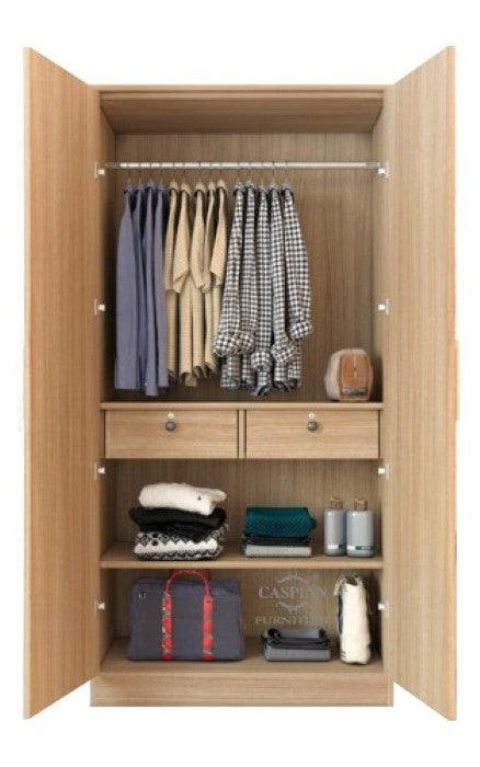 Rolex Light Colour 2 Door Wardrobe for Bedroom with 2 Drawers, 3 Shelves and Hanging Space for Clothes | Cupboard for Home