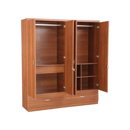 4 Door Wardrobe for Bedroom with Mirror, Drawers, Shelves and Hanging Space | 4 Door Wardrobe for Clothes Wooden Furniture