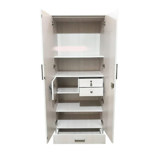 White 2 Door Wardrobe with Locker, 3 Drawers, 4 Shelves |2 Door Wardrobe for Bedroom | Wardrobe for Clothes |