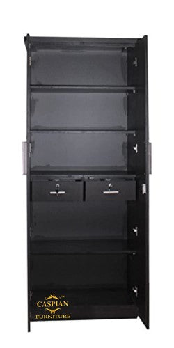 Black Wenge 2 Door Wardrobe with 2 Drawers and 4 Shelves | Wardrobe for Bedroom for Clothes and Storage