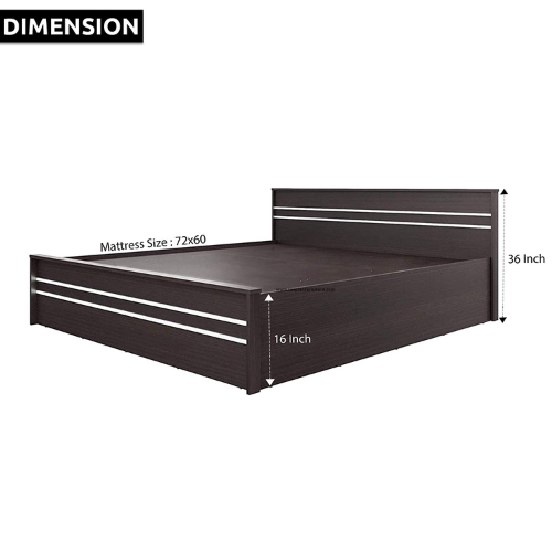 Engineered Wood Striped Queen Size Bed with Storage/Mattress Size 72 x 60 Inches (Walnut Finish)