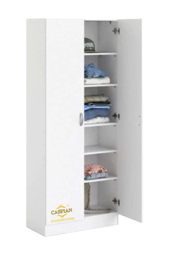 Super White Texture 2 Door Wardrobe/Cupboard with 6 Shelves | Wardrobe for Bedroom/Kitchen Organizer/Clothes Cabinet