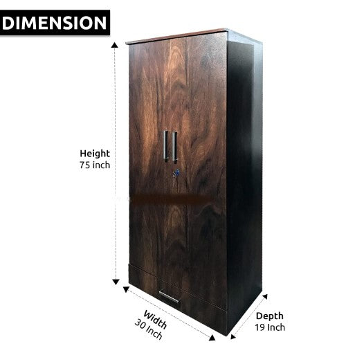 Engineered Wooden 2 Door Wardrobe for Bedroom with Mirror attached | Cupboard with Locker 2 drawers , 4 Shelf , Shoerack and Hanging space for clothes