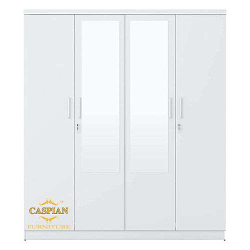 Super White 4 Door Wardrobe with 2 Mirrors|Wardrobe for 2 Persons |Drawers and Lock, 3 Shelves and Hanging Space for Clothes(60