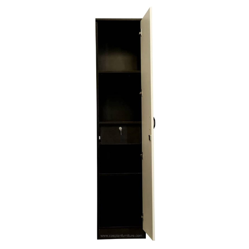 White and Coffee Colour Engineered Wood Single Door Wardrobe Cupboard with 4 Shelves and 1 Drawer