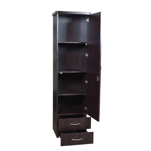 Engineered Wood Brick Textured Single Door Wardrobe (Black)