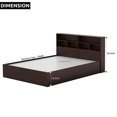 Engineered Wood Modern Style Queen Size Bed with Shelves