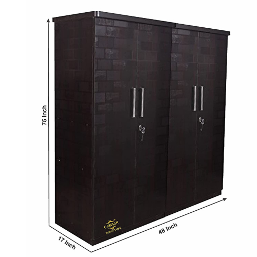 4 Door Wardrobe in Brick Texture for Bedroom | Engineered Wood Cupboard for Clothes and Accessories