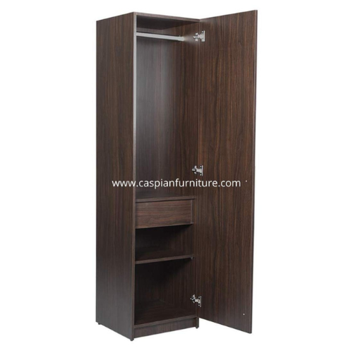 Single Door Engineered Wood Wardrobe with Hanging Space, Drawer and 3 Shelves (Brown )