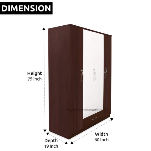4 Door White and Brown Wardrobe for Bedroom with Drawers, Shelves and Hanging Space | 4 Door Wardrobe for Clothes Wooden Furniture
