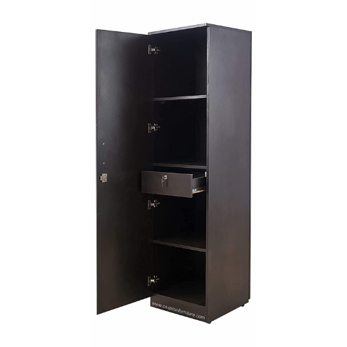 Coffee Brown Wood Single Door Wardrobe/Cupboard with Mirror,4