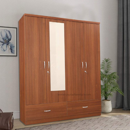 4 Door Wardrobe for Bedroom with Mirror, Drawers, Shelves and Hanging Space | 4 Door Wardrobe for Clothes Wooden Furniture