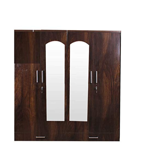 Junglewood Textured 4 Door Wardrobe with Mirror (Black)