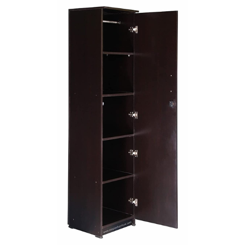 Coffee Brown Engineered Wood Single Door Wardrobe/Cupboard with 4 Shelves