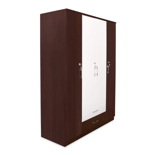 4 Door White and Brown Wardrobe for Bedroom with Drawers, Shelves and Hanging Space | 4 Door Wardrobe for Clothes Wooden Furniture