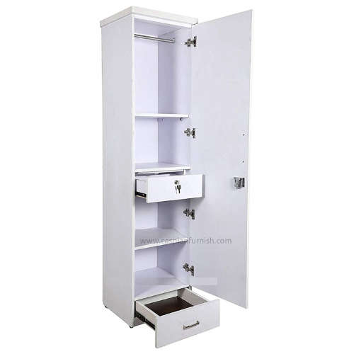 Single Door Wardrobe with 3 Shelves and 2 Drawers for Bedroom