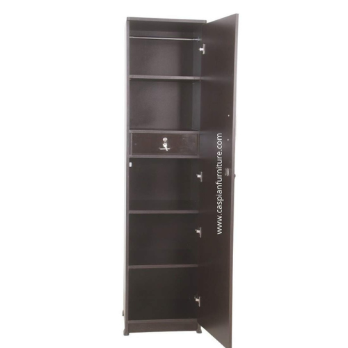 Single Door Wardrobe with Locker, 1 Drawer, Hanger and Mirror