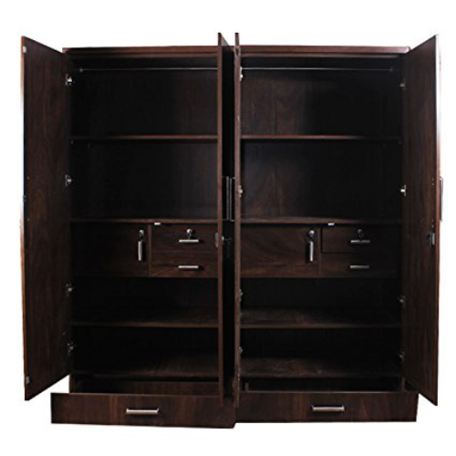 Junglewood Textured 4 Door Wardrobe with Mirror (Black)