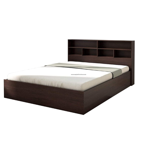 Engineered Wood Modern Style Queen Size Bed with Shelves