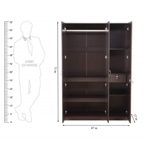 Walnut 2 Door Wardrobe with Mirror 2 Shelves and Hanging Space for Clothes |2 Door Wardrobe for Bedroom