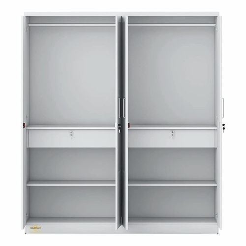 Super White 4 Door Wardrobe with 2 Mirrors|Wardrobe for 2 Persons |Drawers and Lock, 3 Shelves and Hanging Space for Clothes(60