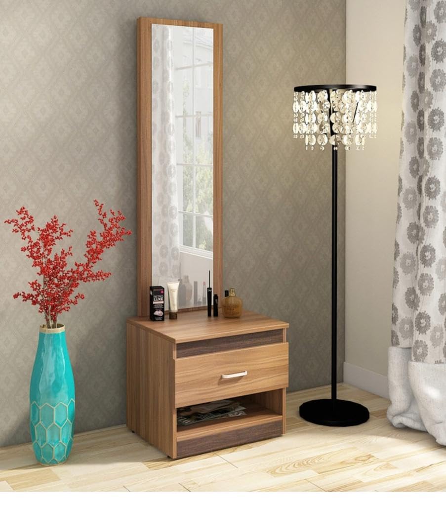 CASPIAN Furniture Engineered Wooden Classical Streak Brown Colour Dressing Table with Mirror, 1 Shelve & 1 Drawer || Dressing Table || Makeup Table || Bedroom Organizer