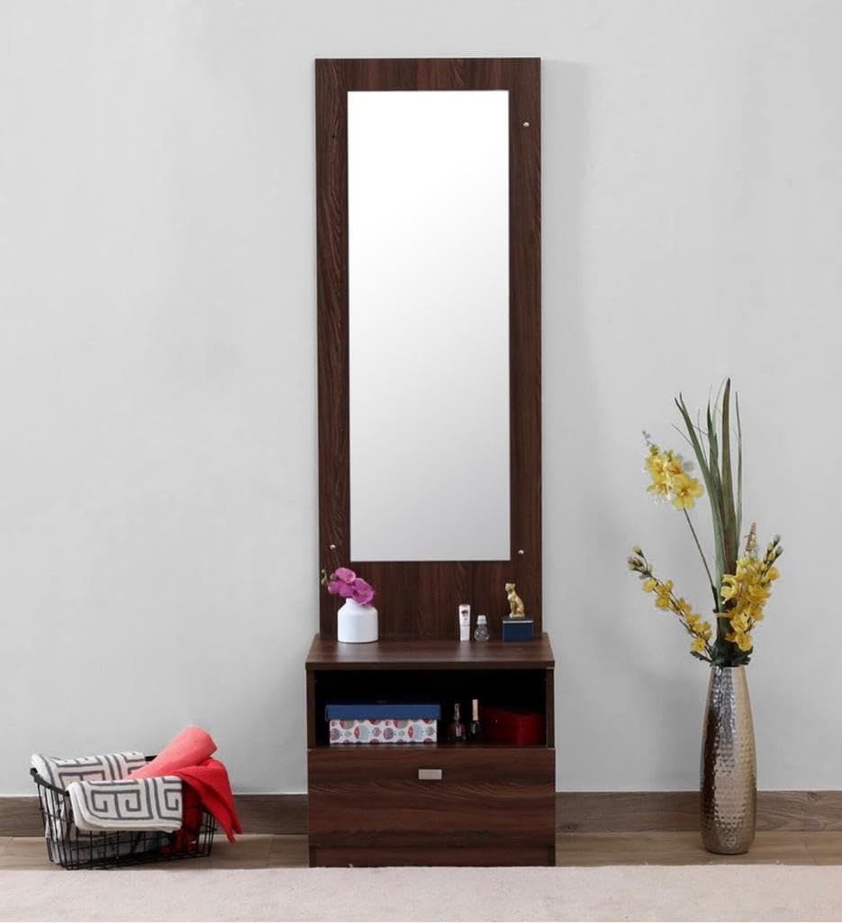 CASPIAN Furniture Engineered Wooden Dressing Table with Long Mirror | Vanity for Bedroom | Classical Streak Brown Finish