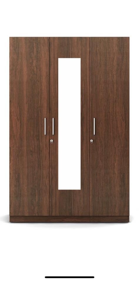 Caspian Engineered Wood 3 Door Wardrobe with Drawer, Shelves & Hanging Space for Clothes || Wooden Utility Cupboard || 3 Door Home Storage Almirah || Finish Color (Brown with Mirror)