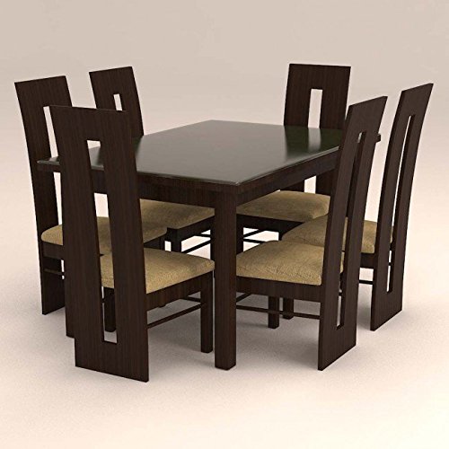 6 Seater Dining Table with Glasstop Table | Modern Dining Table with Classy Chairs | (Brown Polish)