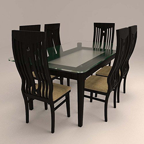 Curved Colonial Styled 6 Seater Dining Set with Glass Table Top.