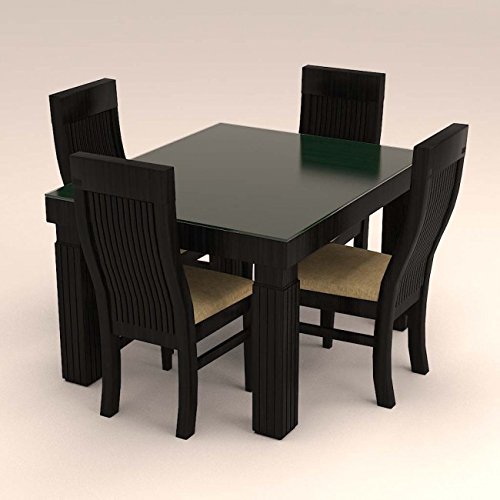 4 Seater Dinning Set With Vertical Stripe And Glass Table Top.