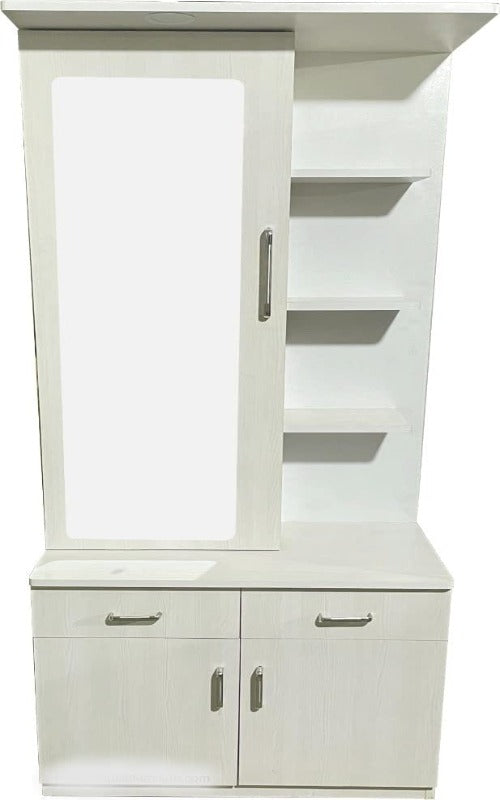 Super White Engineered Wood Dressing Table with Storage Space, 2 Drawers, Perfume Organizer
