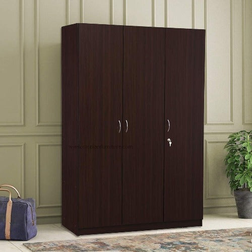 Walnut Colour 3 Door Wardrobe, Shelves and Hanging Space for Clothes | Wardrobe for Clothes | Cupboard | Almirah | Engineered Wooden Cupboard | Home Storage