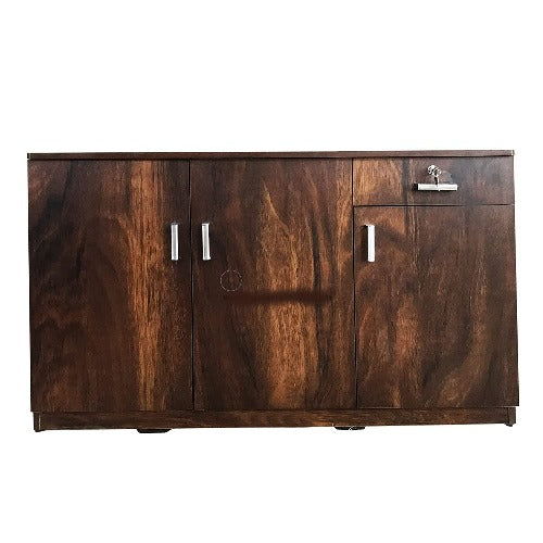 Engineered Wood Textured 3 Door Storage Cabinet with Drawer(Brown) | Shoe Rack | Storage Cabinet