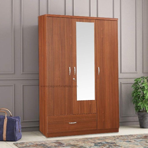 Light Brown 3 Door Wardrobe with Drawers, Shelves and Hanging Space for Clothes | Wardrobe for Clothes