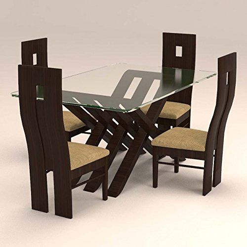 4 Seater Glass Table Top with Criss Cross Design Dinning Set.