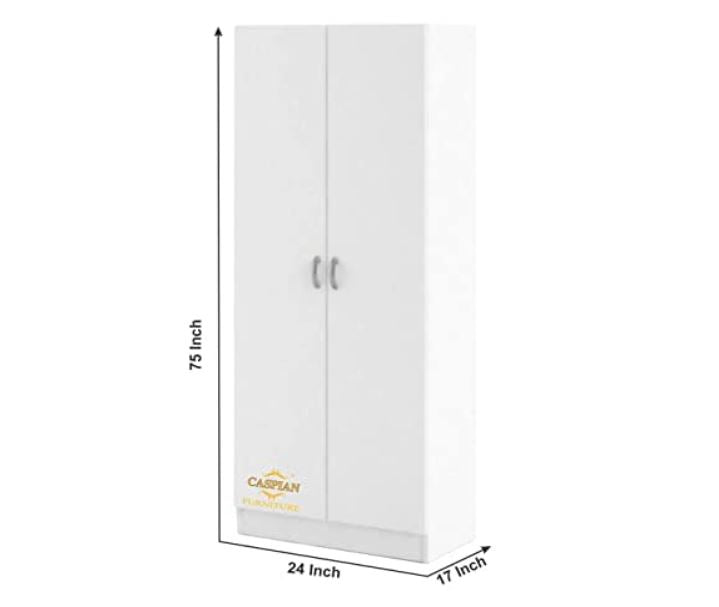 CASPIAN Engineered Wood 2 Door Wardrobe (White) | Pre-Assembled Furniture | Cupboard/Almirah for Bedroom, Office & Kid’s Room | Home Clothes Storage Organizer with 6 Removable Shelves