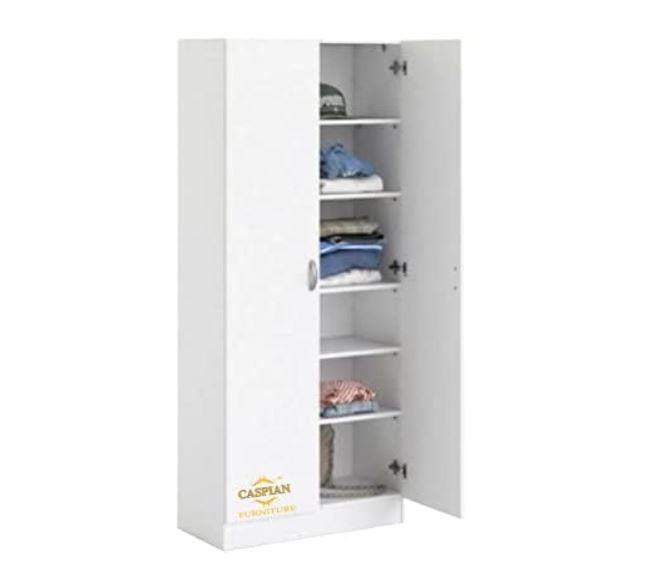 CASPIAN Engineered Wood 2 Door Wardrobe (White) | Pre-Assembled Furniture | Cupboard/Almirah for Bedroom, Office & Kid’s Room | Home Clothes Storage Organizer with 6 Removable Shelves
