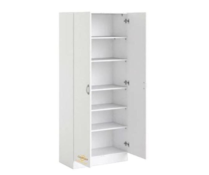 CASPIAN Engineered Wood 2 Door Wardrobe (White) | Pre-Assembled Furniture | Cupboard/Almirah for Bedroom, Office & Kid’s Room | Home Clothes Storage Organizer with 6 Removable Shelves