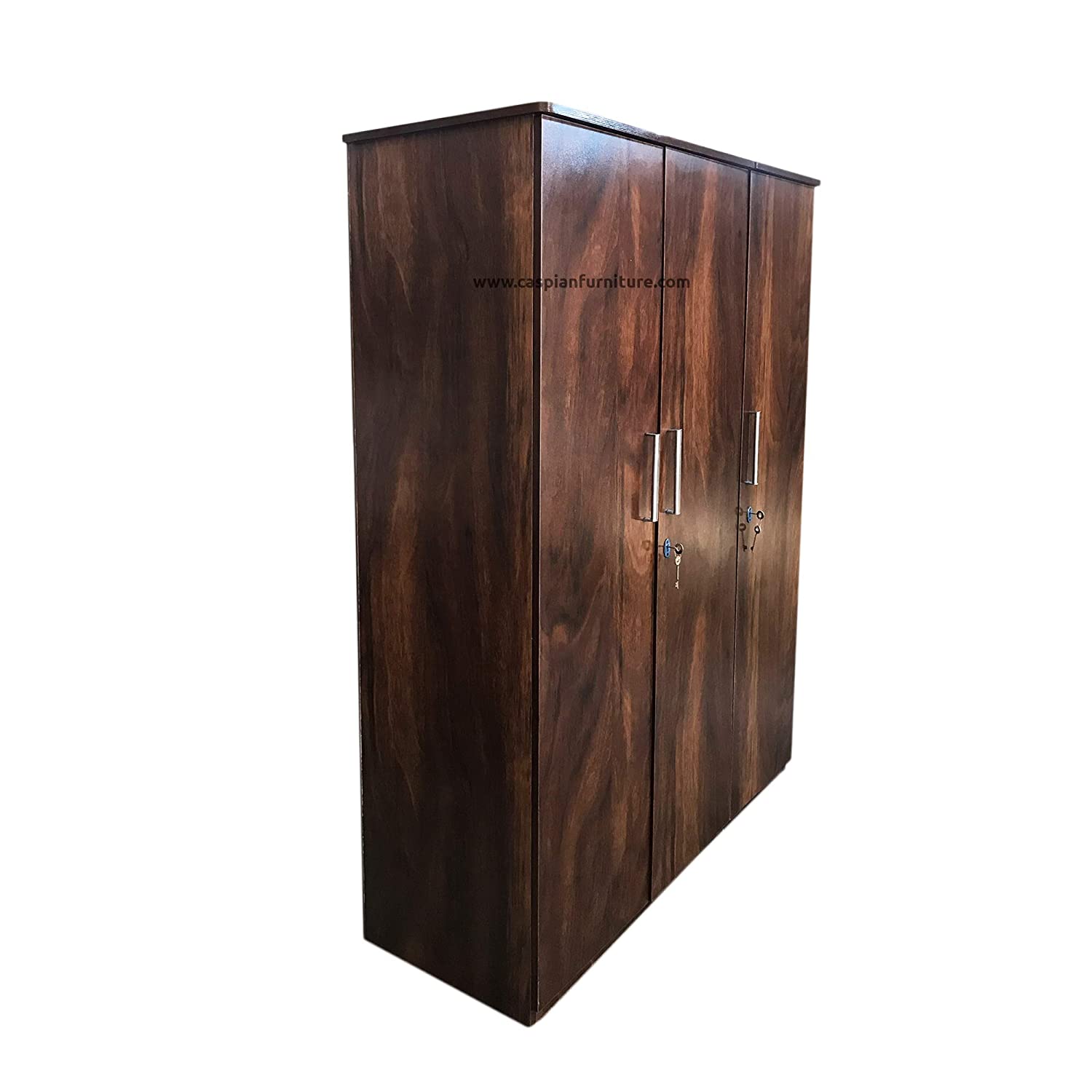 Wood Textured 3 Door Wardrobe with Locker, Drawers, Shelves and Hanging Space for Clothes | Wardrobe for Clothes