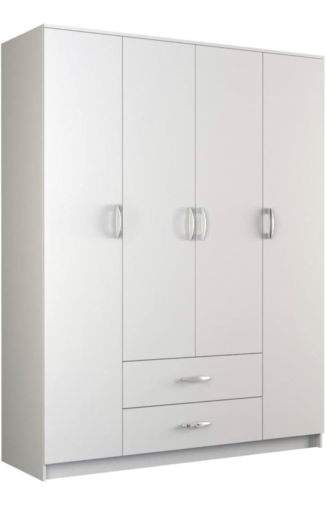 CASPIAN Furniture 4 Door Wardrobe for Bedroom in White Colour | 75 x 60 x 21 inches | Cupboard for Home | Wooden Furniture