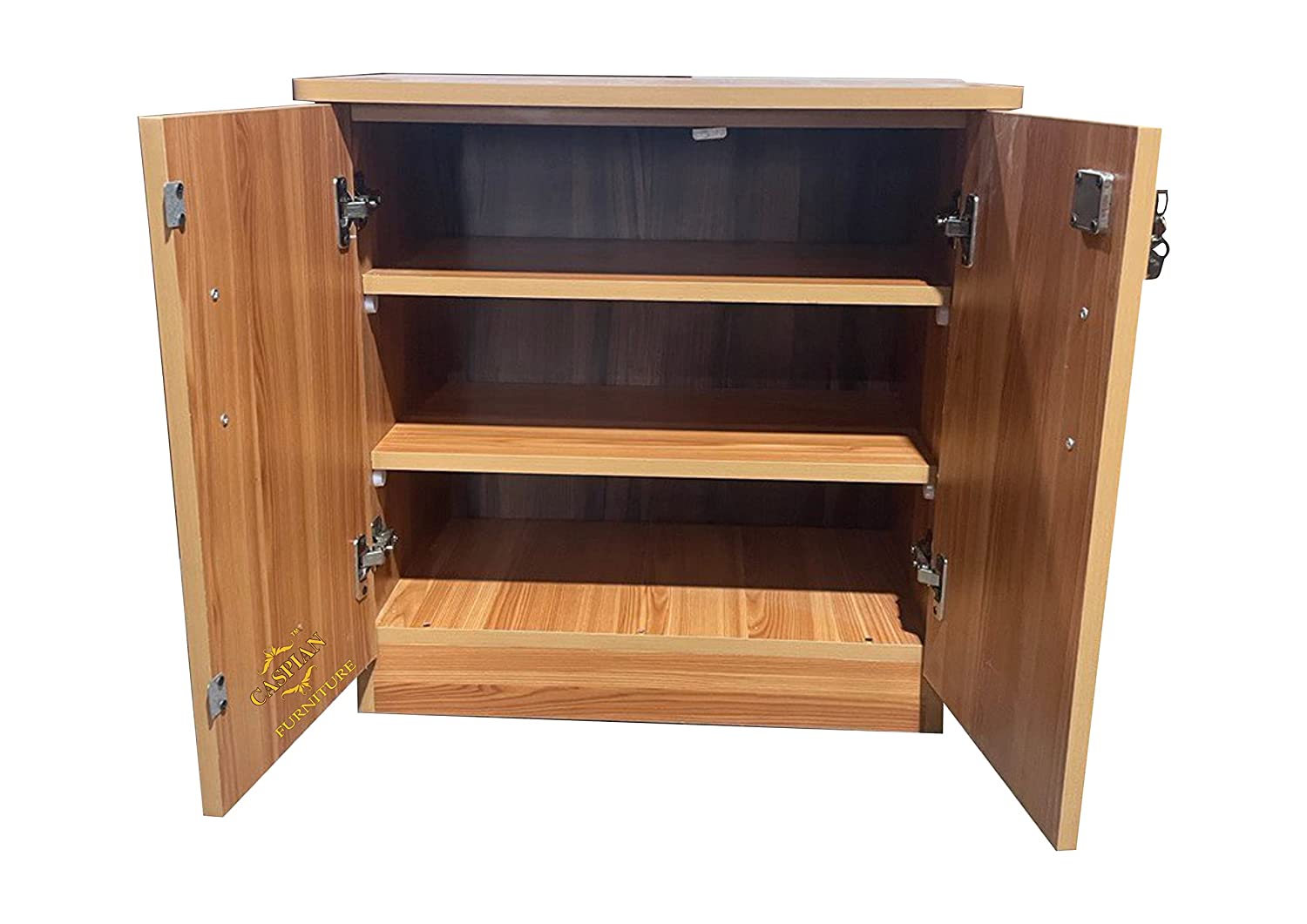 Engineered Wood 3 Tier Shelf in Mogany Finish| Shoe Cabinet | Hall Way Furniture | Outdoor Cabinet with Lock | Size 24 x 24 inches