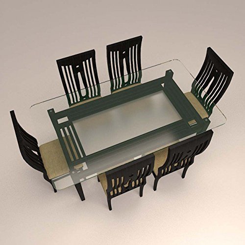 Curved Colonial Styled 6 Seater Dining Set with Glass Table Top.