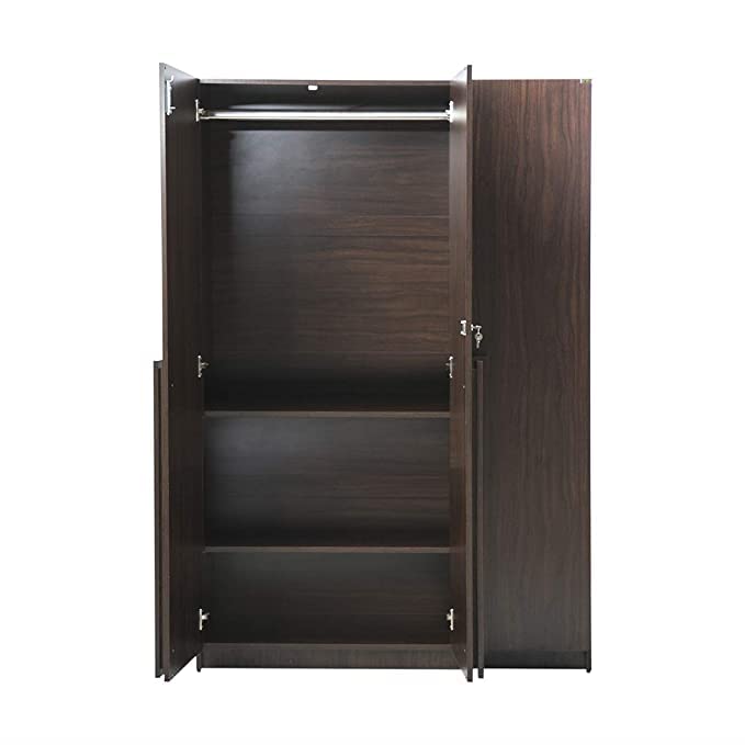 Brown Textured 3 Door Wardrobe with Mirror, 8 Shelves and Hanging Space for Clothes | Wardrobe for Clothes