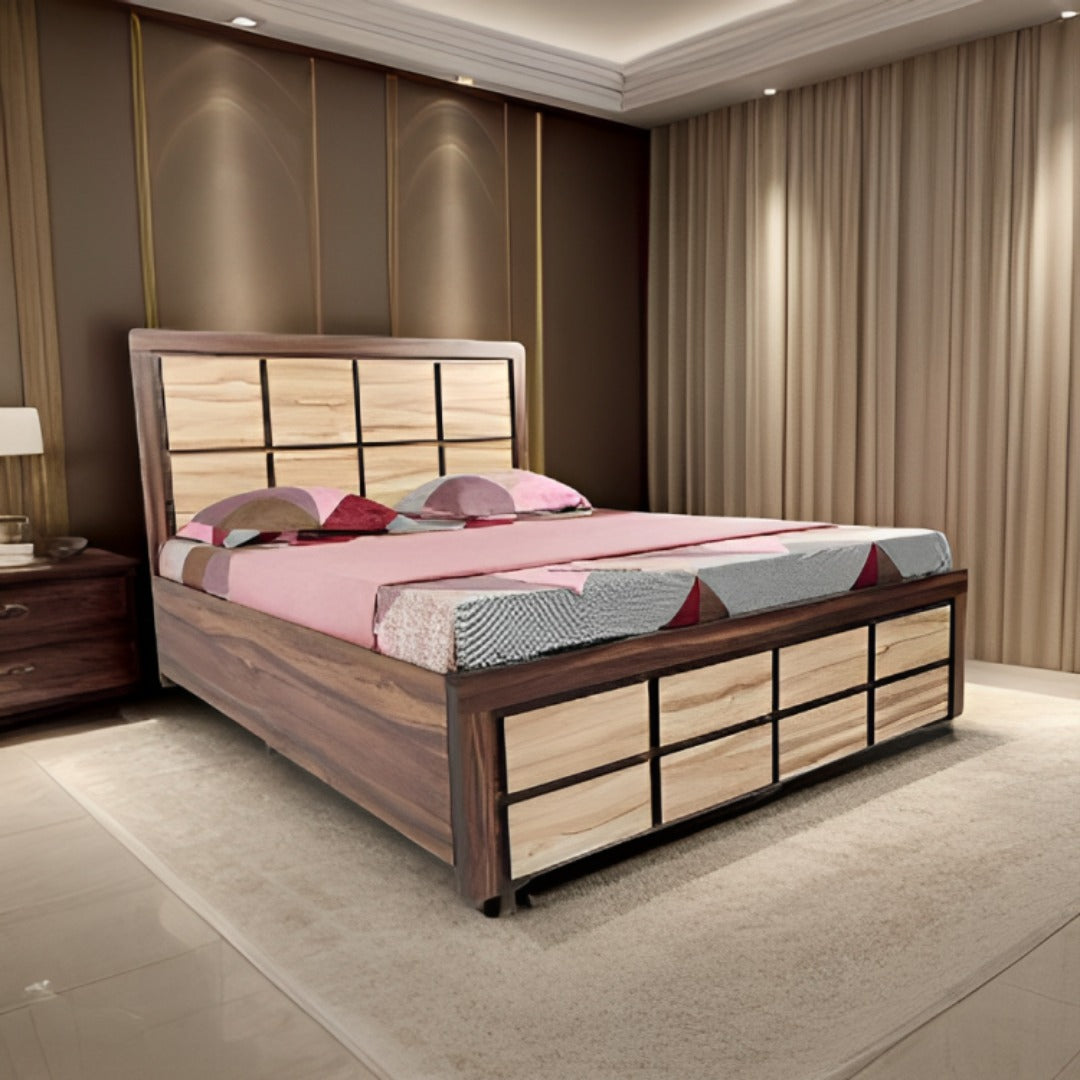 Engineered Wood Block Style Dual Colour King Size Bed with Storage