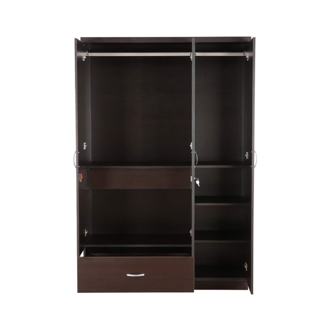 Walnut Colour 3 Door Wardrobe With 2 Drawers , Shelves And Hanging Space For Clothes | Wardrobe For Clothes