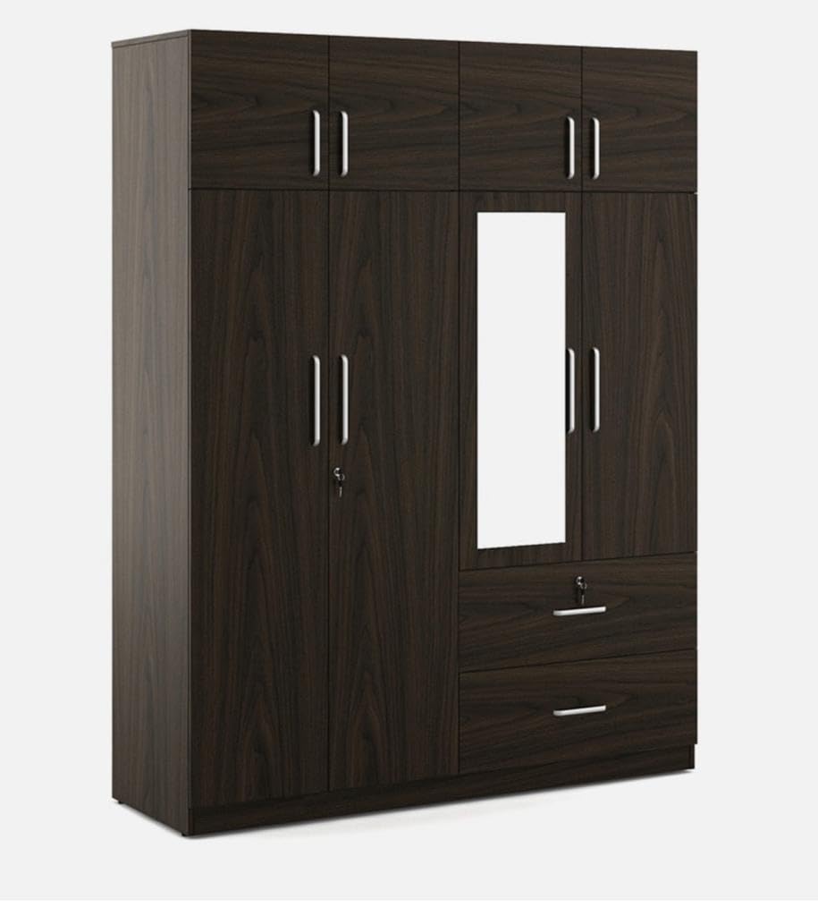 CASPIAN Furniture 4 Door Wardrobe for Bedroom with Loft and Mirror (Rainforest Dark) (Size 80 x 62 x 20 inches)