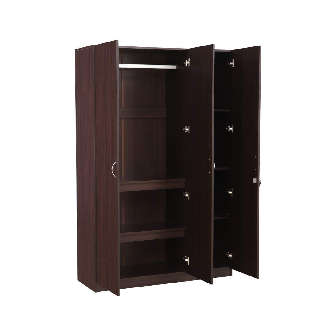 Walnut Colour 3 Door Wardrobe, Shelves and Hanging Space for Clothes | Wardrobe for Clothes | Cupboard | Almirah | Engineered Wooden Cupboard | Home Storage
